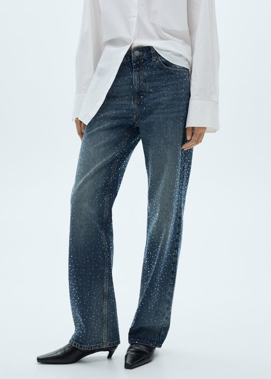 Straight-fit Jeans With Rhinestone Detail