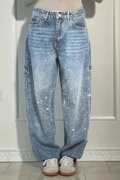 Casual Rhinestone Loose Harem Jeans