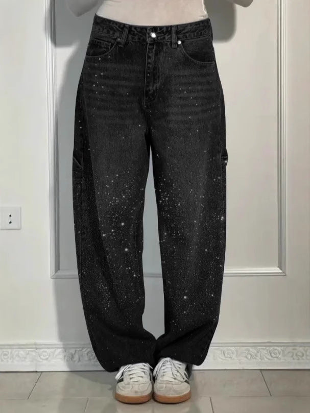 Casual Rhinestone Loose Harem Jeans