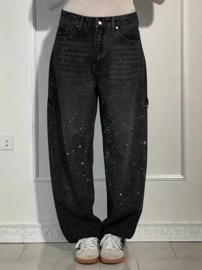 Casual Rhinestone Loose Harem Jeans