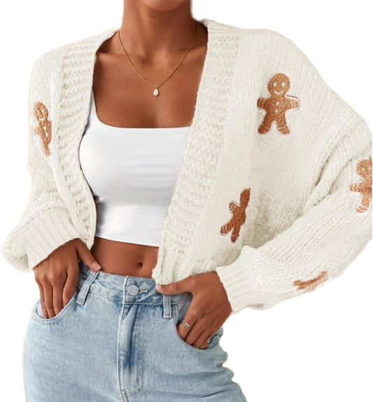 Women's Christmas Gingerbread Man Cardigan Sweater