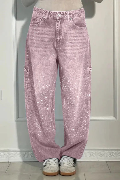 Casual Rhinestone Loose Harem Jeans