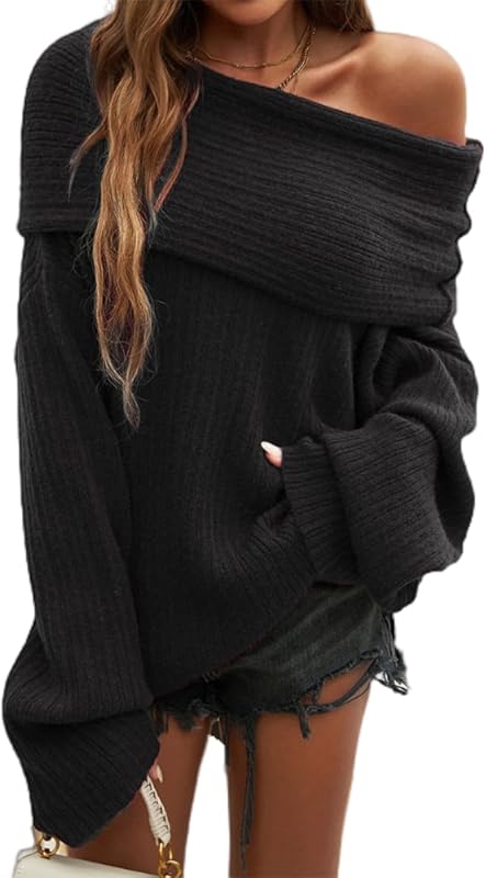 Off Shoulder Loose Fit Long Sleeve Sweater