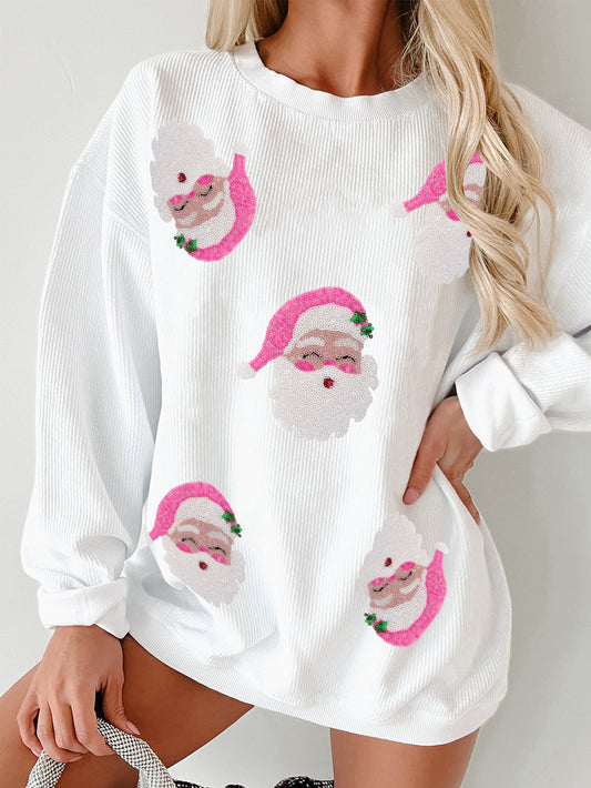 Santa Claus Sequin Loose Casual Long Sleeves Sweater