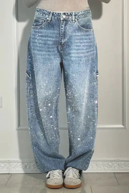 Casual Rhinestone Loose Harem Jeans