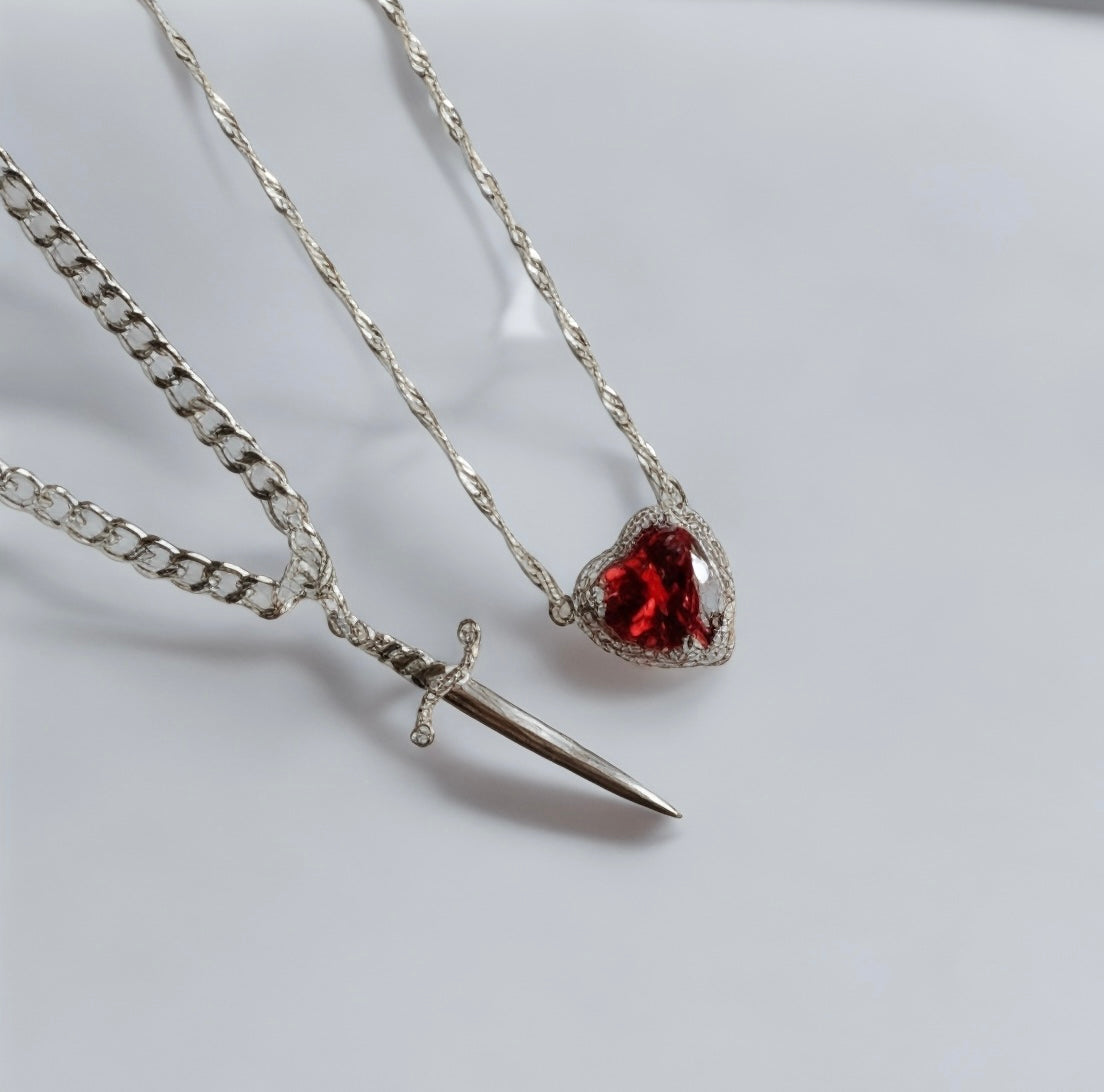 Heart and Sword Necklace Set