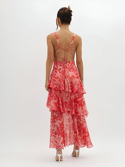 Strappy Back Ruffle Maxi Dress