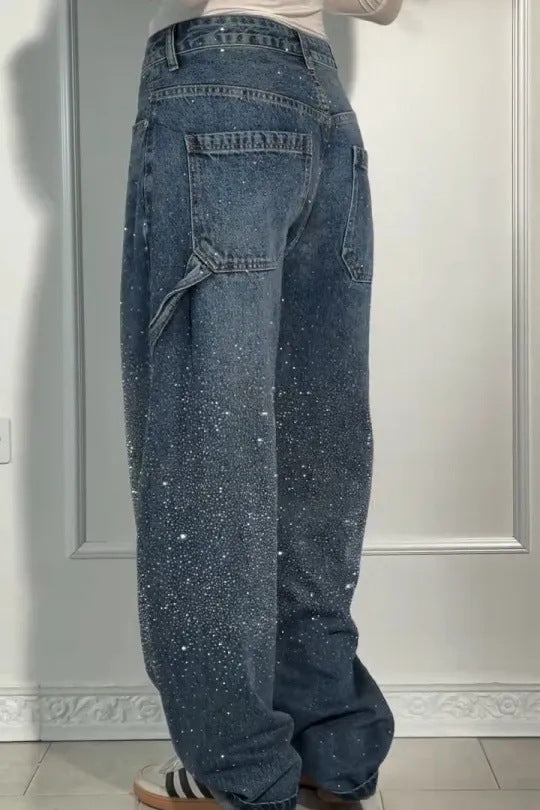 Casual Rhinestone Loose Harem Jeans