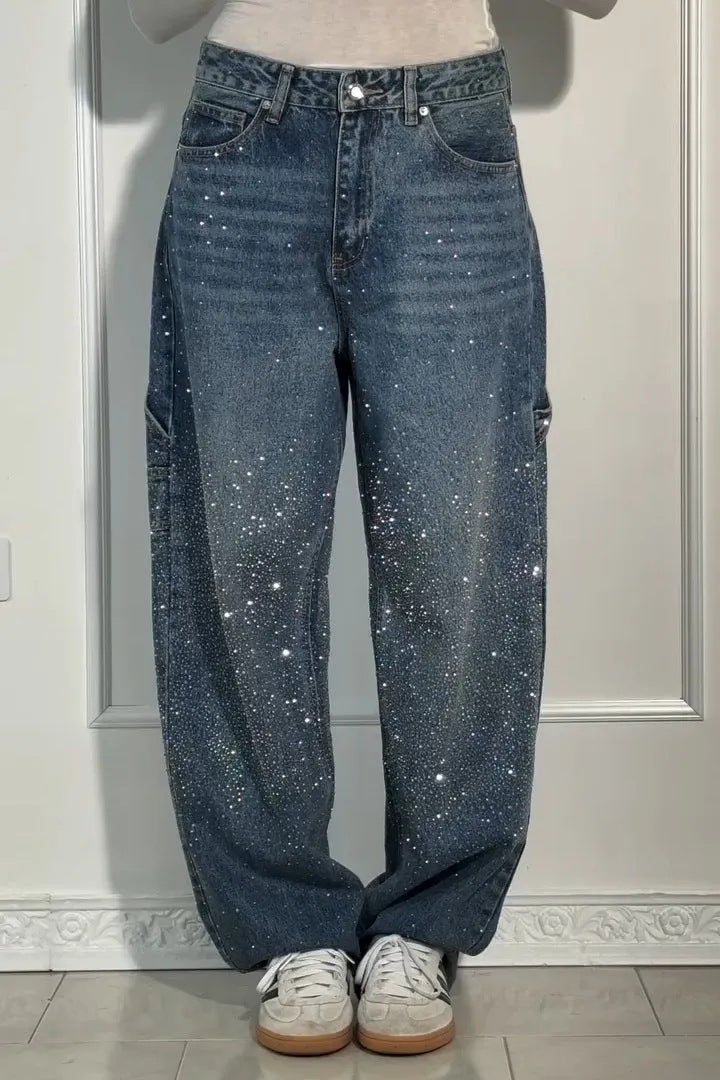 Casual Rhinestone Loose Harem Jeans