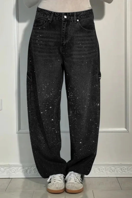 Casual Rhinestone Loose Harem Jeans