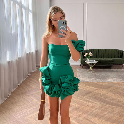 Ruffled One-Shoulder Tube Top Hip Skirt