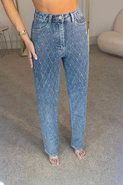 Women's Elegant And Fashionable Diamond Denim Trousers